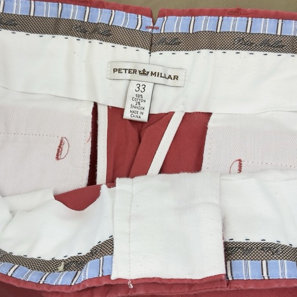 Peter Millar Shorts Men's 33 Red Golf Cotton Stretch Flat Front Chino Casual‎ 9" - Picture 6 of 6
